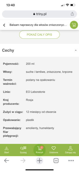 odzywka do włosów równowaga peh