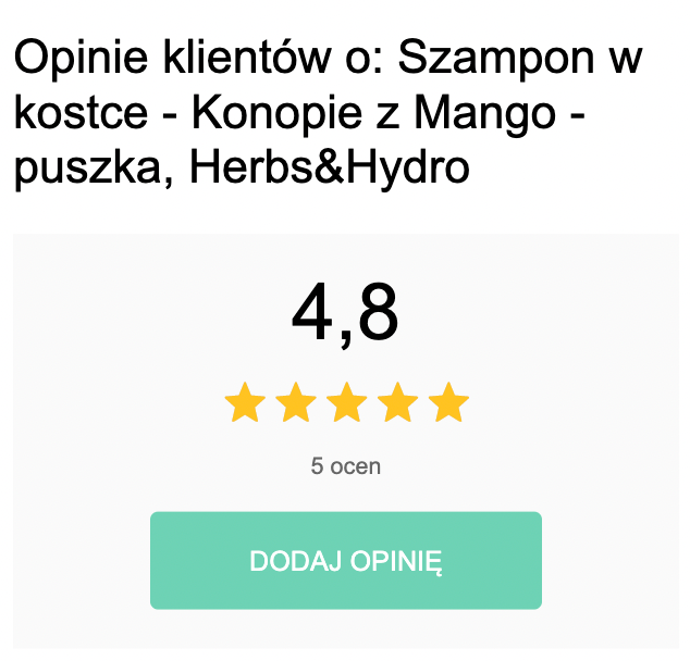 Opinie klientów o: Szampon w kostce - Konopie z Mango - puszka, Herbs&Hydro