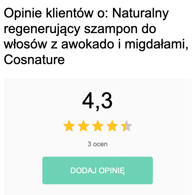 Opinie klientów o: Naturalny regenerujący szampon do włosów z awokado i migdałami, Cosnature